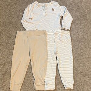 Striped Tan and White Shirt and Pants Set size 18m. Gender Neutral.
